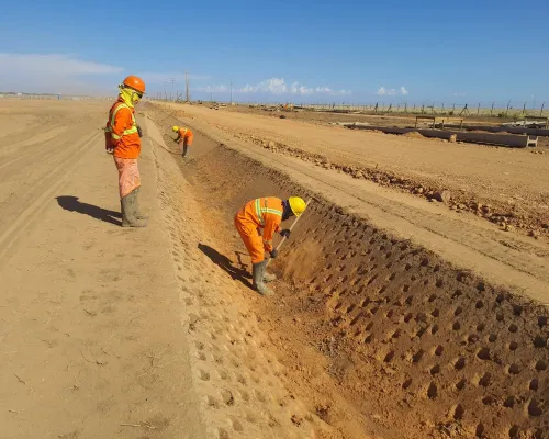 Canaleta verde em usina solar